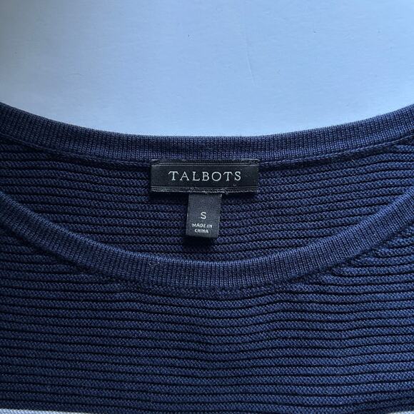 Talbots Navy Blue/White Striped Crewneck Ribbed Sleeveless Sweater Size Small - Picture 6 of 7